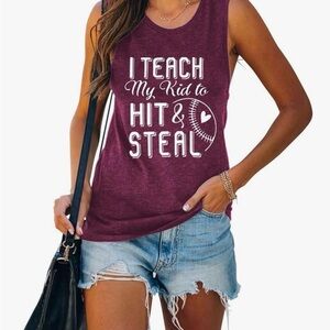 Dark red Sleeveless baseball Mom Graphic muscle Tank small